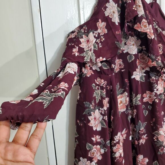 Torid Women's Plus Size 14 Burgundy Floral Cold Shoulder Boho Dress.  SKU# A-117 - Picture 7 of 16